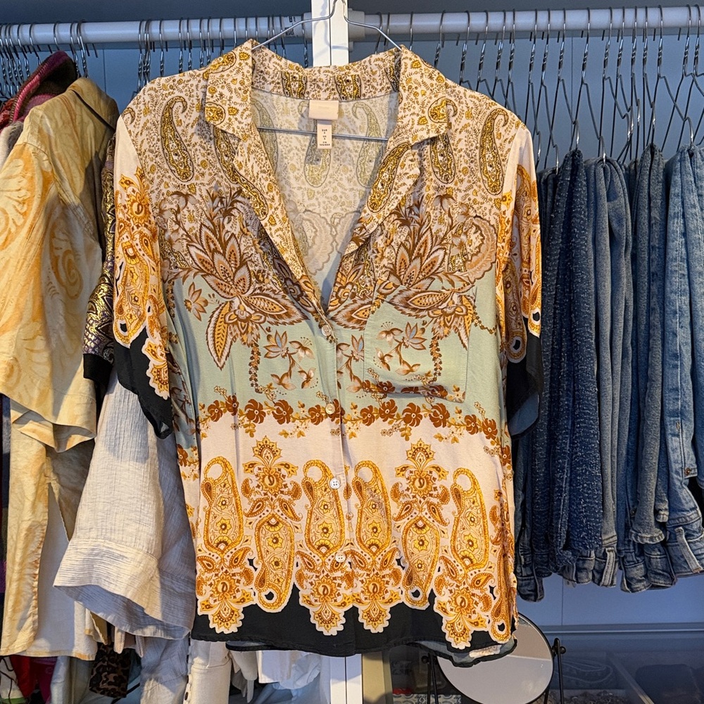 H&M Paisley Button-Down Shirt in Mint, Mustard and Black